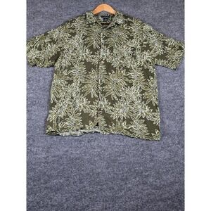 Knightsbridge Mens Large Olive Green Tropical Leaf Print Short Sleeve 100% Rayon